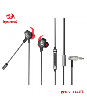 Redragon Bomber Elite E300 3.5MM Earphone gaming headphones with dual MIC Earbud Heavy Bass Mircophone for video and mobile game