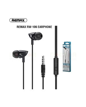 Remax RW-106 Earphone Black Best Audio Quality Super Bass Comfort In-Ear Fit