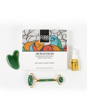 FURR Jade Roller - Furr Jade Roller and Gua Sha Facial Massage Kit with 24K Gold Serum by Pee Safe