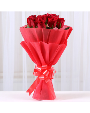 Vivid 10 Red Roses Bouquet Flowers
