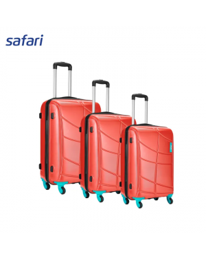 Safari Crypto Combo Set - 4 Wheels Hard Luggage | 100% Polycarbonate | TSA Lock | Premium Twill Texture | Scarlett Red (SxMxL)