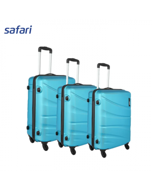 Safari Flo Secure 4 Wheels Hard Luggage | 100% Polycarbonate Shell | Fixed Combination Lock | Anti Theft Secure Zipper | Electric Teal Combo Set ( SxMxL)