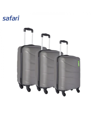 Safari Flo Combo - Secure 4 Wheels Hard Luggage | 100% Polycarbonate Shell | Fixed Combination Lock | Anti Theft Secure Zipper | Gun Metal | (SxMxL)