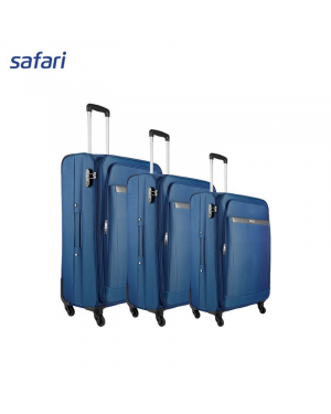 Safari Pergo 4 Wheels Soft Luggage | Premium Dual Tone Fabric | Push Button Trolley | Fixed Combination Lock | Blue Set Combo Set ( SxMxL )