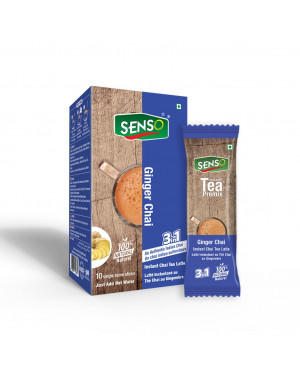 Senso Instant Ginger Masala Tea Premix - Premium Chai with 100% Natural Spices - Regular Sugar - Cardamom Tea Powder | Cardamom Chai | (10 Sachets) 10 x 14g =140g Masala Chai | tea premix Masala | Assam Tea | Black Tea | Organic Tea | Tea Masala | Instant