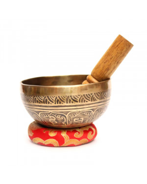 Seven Chakra Handicraft -Golden Handmade Singing Bowl With Design (1 Stick X 1 Cushion Free)
