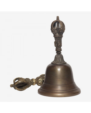Seven Chakra Handicraft - Grey Plain Designed Bronze Bell With Bajra Set 17 cm 320 g