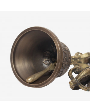 Seven Chakra Handicraft - Grey Astamandala Designed Tibetean Bronze Bell With Bajra Set 15 cm 300 g
