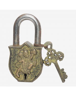 Seven Chakra Handicraft - Hanuman Featured Lock With Two Keys 13 cm