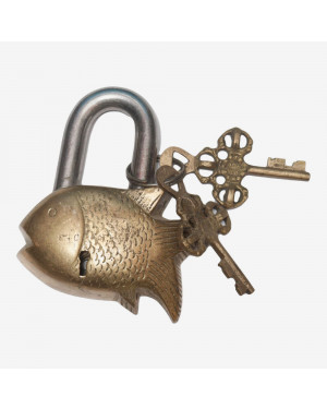 Seven Chakra Handicraft -Fish Designed Lock With Two Keys 9 cm 300 g