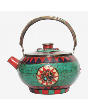Seven Chakra Handicraft - Turquoise Stone Crafted Tea Pot Statue 14 cm 280 g