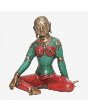 Seven Chakra Handicraft - Turquoise Stone Crafted Green Tara Statue 15 cm 1.3 Kg