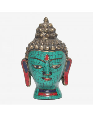 Seven Chakra Handicraft - Turquoise Stone Crafted Buddha Head Statue 12 cm 540 g