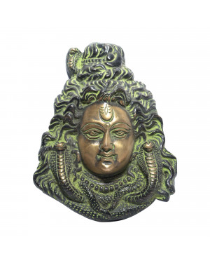Seven Chakra Handicraft - 16cm size Hanging Shiva Mask Wall Décor (Green)