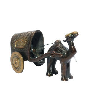 Seven Chakra Handicraft -15cm size Camel pull Cart Statue (Brown)