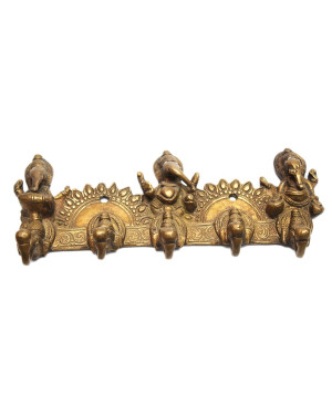 Seven Chakra Handicraft -Golden 9.5" Ganesh Design Wall Peg