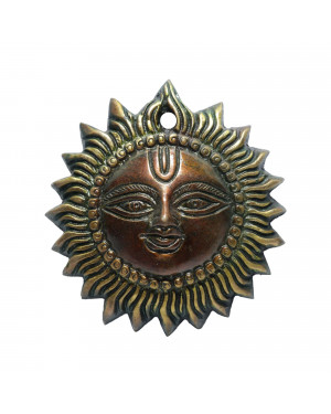 Seven Chakra Handicraft - 10cm Size Hanging Small Sun Mask Wall Décor(Orange)