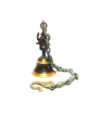 Seven Chakra Handicraft- 60cm size Ganesh Design Hanging Bell (with Chain)(Brown)