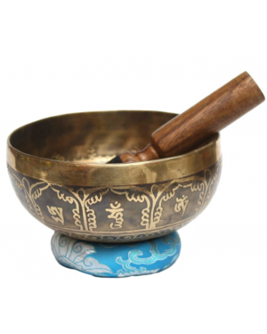 Seven Chakra Handicraft - Golden Handmade Singing Bowl (Cross Bajra/ Buddha Eyes)- 4.5"