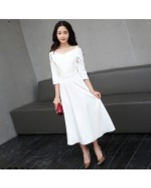 Chic Elegant White Half Sleeve Slim Long Gown Evening Dress 41000235