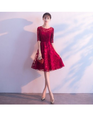 Elegant Hollow Lace Half Sleeve Design Elegant Short Stand Party Dress M 41000240 
