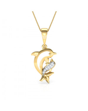 White Feathers Dolphin Mother and Daughter Diamond Pendent for women