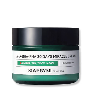 SOME BY MI AHA BHA PHA 30 Days Miracle Cream - 2.02Oz, 60ml - Made from Tea Tree Leaf Water for Sensitive Skin - Skin Calming and Soothing Effect - Pore and Sebum Care - Facial Skin Care