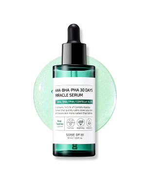 SOME BY MI AHA BHA PHA 30 Days Miracle Serum - 1.69Oz, 50ml - Made from Tea tree Leaf Water for Sensitive Skin - Sebum, Blemish Care and Remove Dead Cells - Facial Skin Care