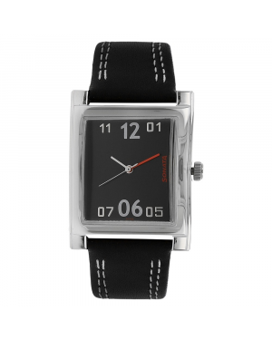 Sonata Black Dial Leather Strap Watch for Men 7925SL05