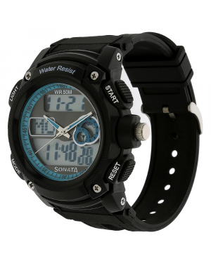 Sonata Grey Dial Black Plastic Strap Watch 7989PP01