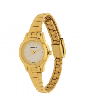 Sonata White Dial Golden Stainless Steel Strap Watch 8098YM01