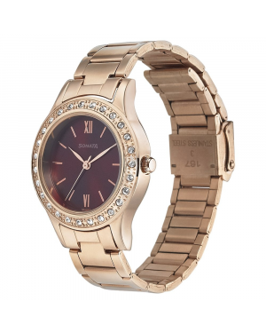 Sonata 8123WM02 - Blush It Up With Maroon Dial Stainless Steel Strap Watch For Women