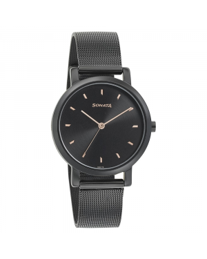 Sonata 8164NM02 - Onyx Black Analog Watch for Women