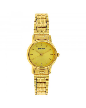 Sonata Champagne dial golden stainless steel strap watch-8976YM09