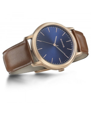 Sonata Beyond Gold Blue Dial Leather Strap Watch-7128wl03