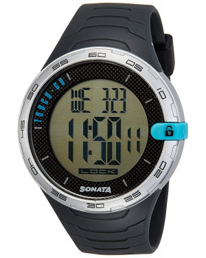 Sonata Black Dial Black Plastic Strap Watch For Men 77041PP01