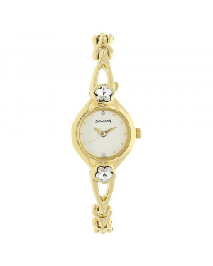Sonata Champagne Dial Golden Metal Strap Watch 8065YM01