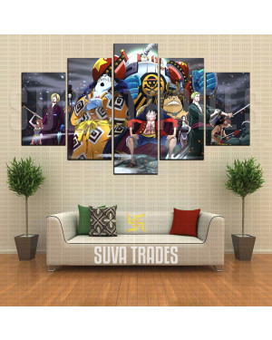 5 Piece Panel Wall Hang One Piece Anime Strawhat Crew 2 Canvas Art on Vinyl Forex Print with Frame by Om Suva Trades