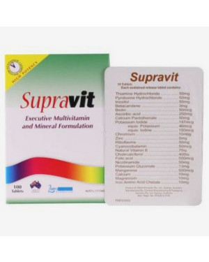 Supravit Multivitamin, Multimineral Capsules, Sodium Free, No Added Preservatives - Imported From Australia - 100 Tablets Box