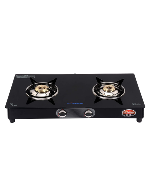 Surya Flame Gas Stove - Lpg Stove 2b Excel Blk Ss Na Jumbo - Exel Series Black Glass Top Range (with Push Auto & Isi)