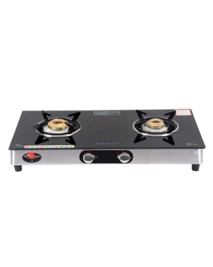 Surya Flame Gas Stove - 17522 Lpg Stove 2b Excel Ss Ps - Excel Ssps Series Black Glass Top Range (with Isi)
