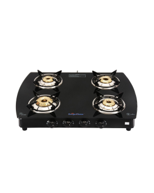 Surya Flame Gas Stove - 28357 Lpg Stove 4b Curve Blk Ms Na - Curve Series Black Glass Top Range (with Push Auto & Isi)