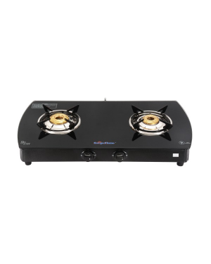 Surya Flame Gas Stove - 17306 Lpg Stove 2b Curve Blk Ms Na - Curve Series Black Glass Top Range (with Push Auto & Isi)