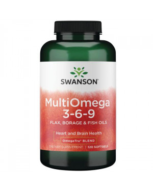 Swanson MultiOmega 3-6-9 - Non-GMO Flax Oil, Borage Oil, & Fish Oil Capsules - Essential Fatty Acids Supporting Cardiovascular Health & Brain Health - (120Softgels, 2400mg Serving)