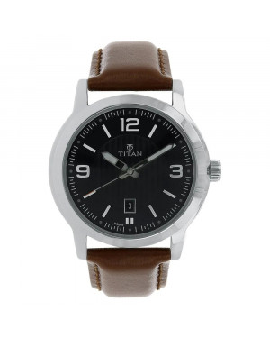 Titan 'Neo' Fashion/Casual/Business/Luxury Mineral Quartz Dial -Leather/Brass and Silver Toned Strap For Men 1730SL02
