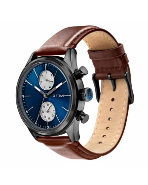 Titan Elmnt Midnight Blue Dial Leather Strap Watch 1805NL03