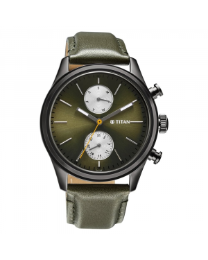 Titan Elmnt Olive Green Dial Leather Strap Watch 1805QL01