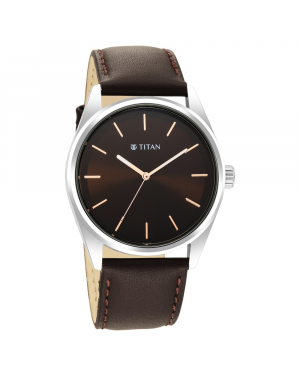 Titan Workwear Brown Dial Leather Strap Watch 1866SL02