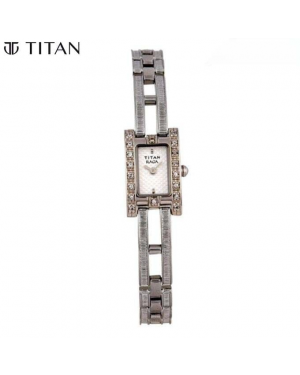 Titan 2200Sm02 White Rectangular Dial Analog Watch For Women