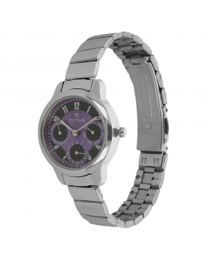Titan Purple Dial Silver Stainless Steel Strap Watch 2481SM01